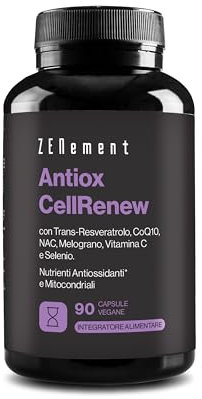 Antiox CellRenew con Trans-Resveratrol, CoQ10, NAC, Granada, Vitamina C y Selenio - Antioxidante y Apoyo a la Energía Celular, 90 Cápsulas Veganas - Zenement