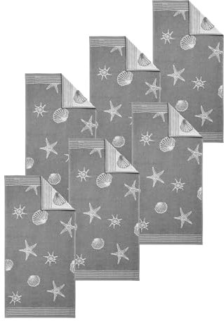 Dyckhoff Unisex Handtuch 6-Pack Maritim Seashell - grau - Größe 50x100cm