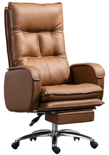 Ergonomischer Bürostuhl aus echtem Leder mit verstellbarer Rückenlehne und Fußstütze