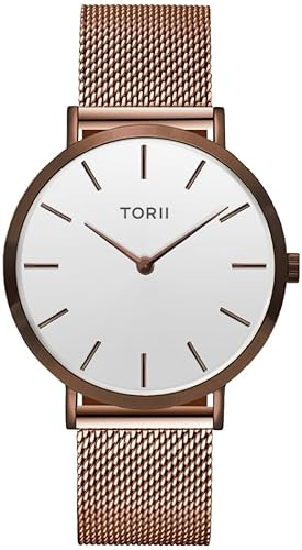 TORII Damenuhr Weiß Edelstahl - rund Quarz D38RM.WD Milanaise-Armband Strichindizes wasserdicht 50 m