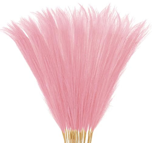 M METERXITY 20-Pack Faux Pampas Grass 21.7 Inch/55cm Small Fake Fluffy Pampas Grass Decor Pampas Grass Branches Vase Filler for Home/Wedding/Vase/Office/Party [Dark Pink]