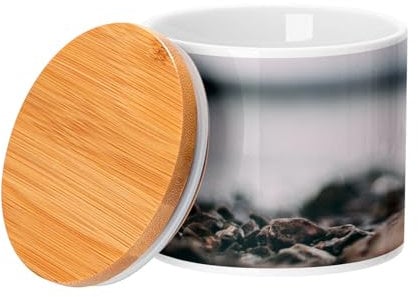 Fabulous Ceramic Jar with Bamboo Lid - Dew Drop on Pebbles Perfect Sphere - 16oz - Pot