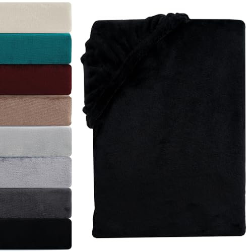 Visaggio Cashmere Touch Plüsch Spannbettlaken Premium Flauschiges Winter Nicky Teddyplüsch Spannbetttuch Bettlaken 140x200-160x200 cm Schwarz