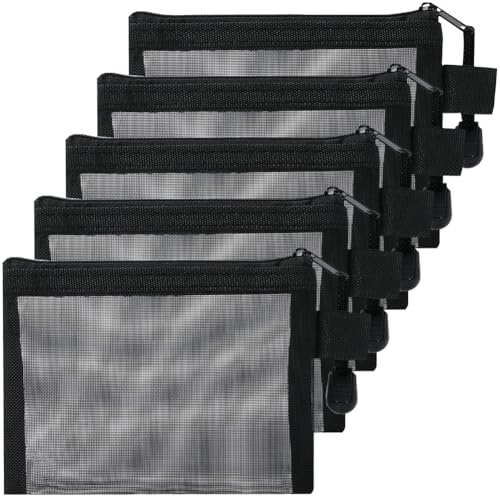 GORGECRAFT 5 Stück Mini Netztaschen Mit Reißverschluss Schwarze Kosmetiktasche Atmungsaktives Nylon Beutel Federmäppchen Reise Kulturtasche Aufbewahrungskoffer Make Up Zubehör Organizer Für Schule Bür