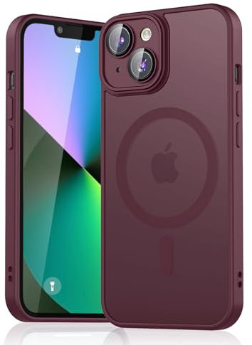 Magnetic Case for iPhone 6.1-Inch Compatible with MagSafe, Translucent Matte Back Slim Shockproof Phone Cover for iPhone (Wine Red, iPhone 13)