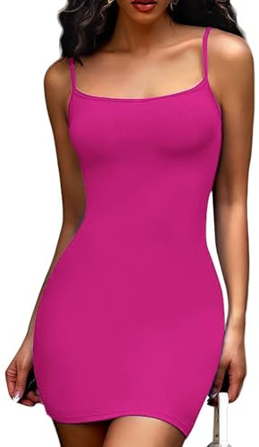 Joyshaper Robe d'été moulante courte pour femme - Sans manches - Mini robe moulante, #2 Rose, XXL