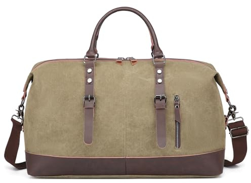 bagwise Canvas Duffle Bag for Travel Water Repellent Weekender Bag Carry On Duffle Bag Travel Essentials Sport Gym Bag for Men Women (Army Green)
