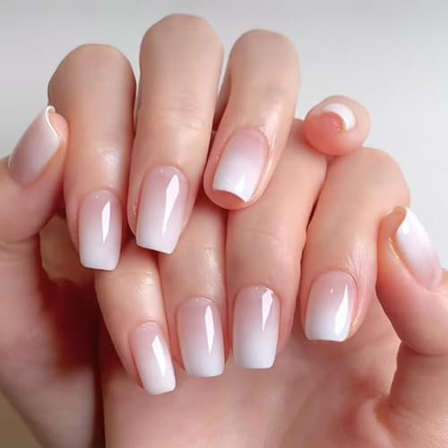 Calkkrer 24 Stück Pink-Weiß Gradient French Tip Press On Nails, Mittelgroße Falsche Nägel zum Aufkleben, Französische Spitzen, Künstliche Nägel, Klebenägel für Frauen