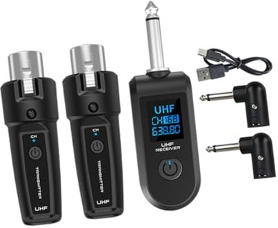 Oshhni Receptor de transmisor de micrófono XLR Convertidor de micrófono inalámbrico de micrófono para amplificador de guitarra inalámbrica, 1 in 2 with Adapter