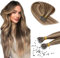 Benehair Nano Beads Hair Extensions #4/27 Medium Brown Mix Dark Blonde Invisible Remy Straight Real Human 18 Inches (35g) Nano Loop Hair Extensions 50 Strands