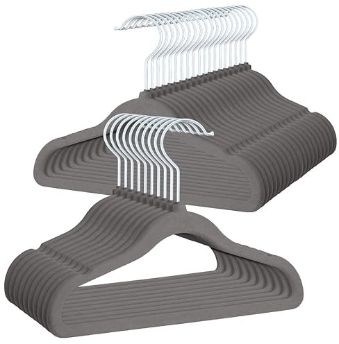 OGIVO Kinder-Kleiderbügel – Set er 30 – Kinder Samt Kleiderbügel– 30 cm – Kinder Kleiderbügel aus Samt Grau