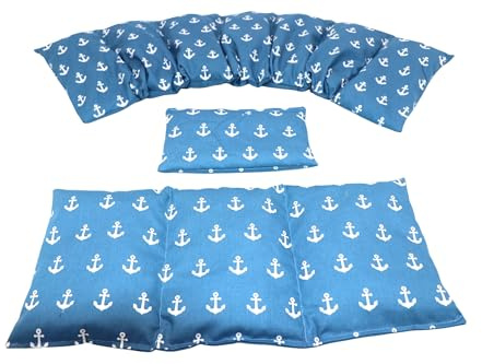 MARITIM - ANKER Körnerkissen 3 er Set Langes 80 x 18 cm 8 Kammer + 3 Kammer + kleines Kirschkernkissen Wärmekissen XXL Schulterkissen Mikrowelle (Denim Maritim - Anker, Dinkel)