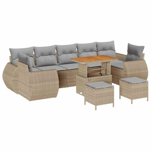 vidaXL Gartensofa-Set 10 STK. 7-Sitzanzahl Beige und Hellgrau