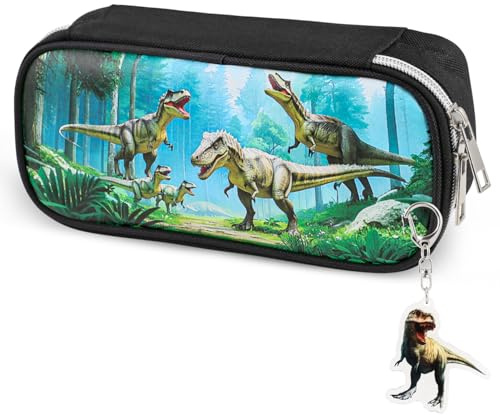 Dncvb Federmappe Dino, Federmäppchen Jungen Dinosaurier | Schlamppermäppchen mit Großer Kapazität Mäppchen mit Schlüsselanhänger, Federtasche für Schule Büro Schulsachen