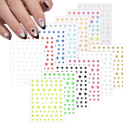 13 Blatt Nagelsticker Sterne Stern-Nagelaufkleber für Nagelkunst Nagel Verzierungen Star Stickers 3D-Glitzer Nagelkunst-Aufkleber Selbstklebende Nagelsticker DIY Nageldesign Zubehör