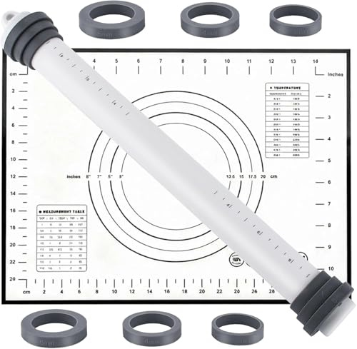 Nudelholz Silikon Teigroller, Antihaft Teigrolle - 30.5cm,Nudelhölzer zum Backen für Pizza Nudelteig Kuchen Fondant Cookie Gebäck, Backrolle mit Backmatte (Grau)