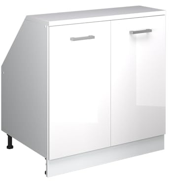Vicco Küchenschrank für Dachschrägen R-Line, Weiß Hochglanz, 80 cm | 2 Türen · Extra Tiefe – 60 cm · Höhenverstellbare Füße · 1 Einlegeboden · ✓ Frei kombinierbar