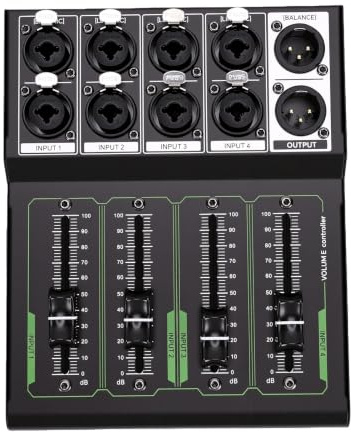 VBESTLIFE Passiver Monitor-Lautstärkeregler, 4-in-1-Out-XLR-Schalldämpfer mit Metallgehäuse für Studio-Home-Sound-System
