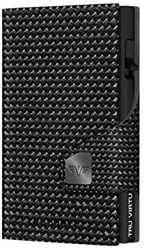 Tru Virtu® Karten-Portemonnaie Click & Slide Diagonal Carbon Black/Black I Kreditkartenetui I Kartenetui-RFID-NFC-Schutz I Geldbörse aus echtem italienischen Leder I Geldbeutel I Slim Wallet