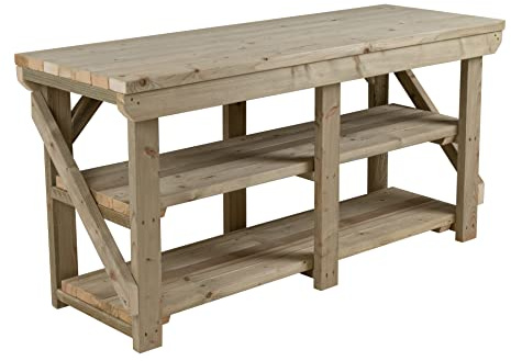 Arbor Garden Solutions Heavy Duty Workbench with Double Shelf 10ft (300cm), Wooden Garage Work Table, Pressure Treated Timber Outdoor Potting Bench