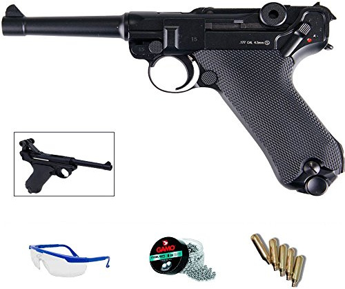 P08 Pack Pistola de Aire comprimido répluca KWC blowback (Luger 08) - Arma de CO2 y balines BBS (perdigones de Acero) <3,5J
