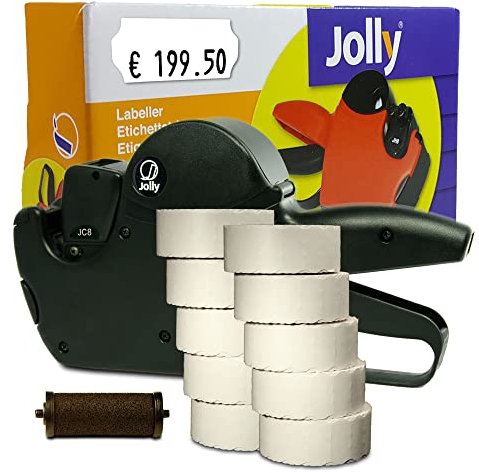 Preisauszeichner Set Jolly C8 inkl. 10 Rollen 26x12 Preisetiketten - weiss Tiefkühl + 1 Farbrolle | MHD Datumsauszeichner | HUTNER