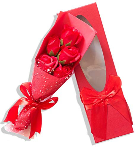 Sevenriver Jabones Coreanos Hechos a Mano, Ramo de Rosas en Caja de Regalo, 5 Unidades, Color Rojo
