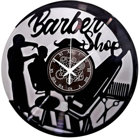 Instant Karma Clocks | Barber Shop ➤ Wanduhr für Friseur | Schönheitssalon | Friseursalon | Ohne Tickgeräusche Vintage Design Geschenkidee (Schwarz und Silber B4)