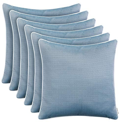 Brandsseller 6er Set Outdoor Kissen 45x45 cm – Wetterfeste Zierkissen mit Paspel in Walzoptik – Wasserabweisende Gartenkissen & Dekokissen für draußen – Sofakissen für Balkon & Terrasse - Blau