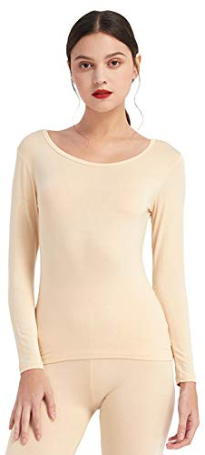 Mcilia Damen ultradünnes Modal-Unterzieh-Shirt mit tiefem Rundhals