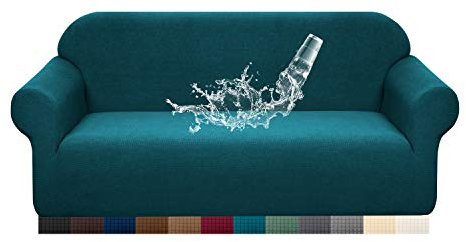 Granbest Premuim Water Repellent Sofa Covers 3 Seater High Stretch 1 Piece Couch Cover for Dogs Universal Sofa Slipcover Non Slip Furniture Protector Jacquard Spandex Fabric (3 Seater, Blackish Green)