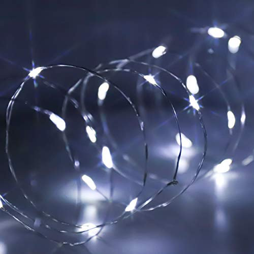 Kupferdraht LED Lichterkette, 50er Klares Weiß Micro LED Licht, Batteriebetrieben, mit Mehreren Modi, für Innen und Außen