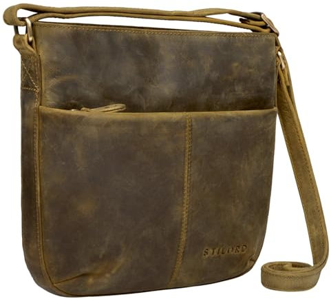 STILORD 'Lucy' Crossbody Bag Damen Leder Vintage Ledertasche Umhängetasche Modern für Freizeit Ausgehen Shopping Handtasche Echtleder, Farbe:mittel - braun