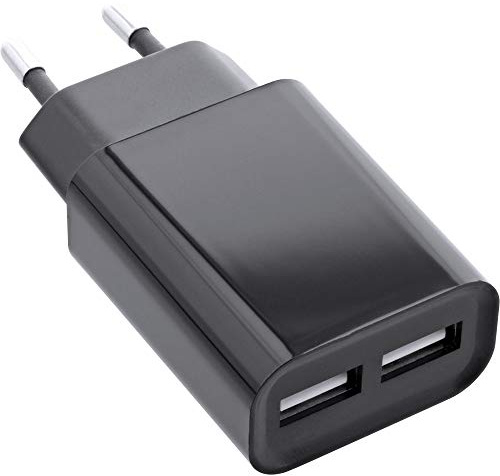 InLine® USB Ladegerät Duo, Netzteil 2-Fach, Stromadapter, 100-240V zu 5V/2.1A, schwarz