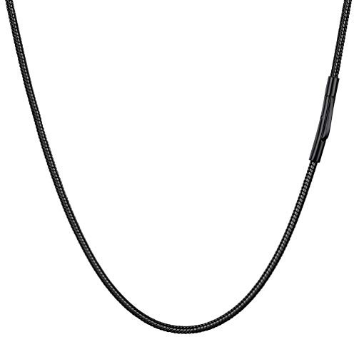 PROSTEEL 2mm runde Schlangenkette für Damen Herren 55cm/22 schwarz dünne Halskette Ersatzkette für Anhänger mit Sicherheitsverschluss Unisex Modeschmuck Accessoire
