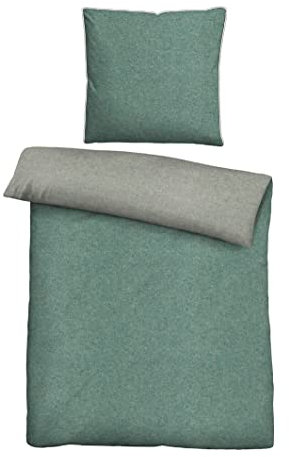 biberna 0840500 Wende-Bettwäsche Garnitur mit Kopfkissenbezug Melange-Flanell 1x 155x220 cm + 1x 80x80 cm, fichte