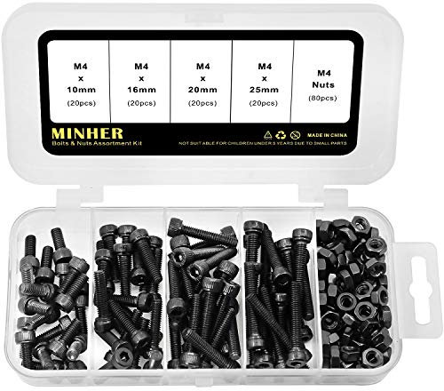 M4 Innensechskantschraube und Mutter Kombinationsbox Mechanische Innensechskant Bolzenset schwarz 12,9 Grad Kohlenstoffstahl