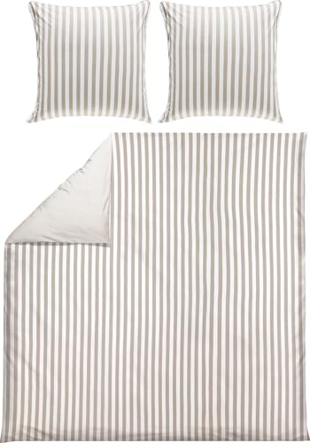 Erwin Müller Wende-Bettwäsche, Bettbezug, Kissenbezug Single-Jersey Streifen Taupe-weiß Größe 80x80 cm / 200x220 cm - temperaturausgleichend, formstabil, pflegeleicht, mit Reißverschluss