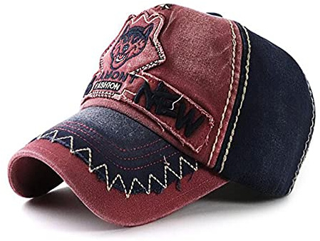 QICHEN Vintage Distressed Baseball Cap Men's Cotton Patch Leisure Sports Cap Unisex Baseball Cap, red, 56/60 cm