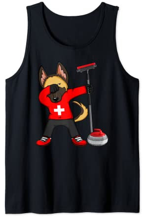 Dabbing Deutscher Schäferhund Schweiz Curling Fans Trikot Tank Top