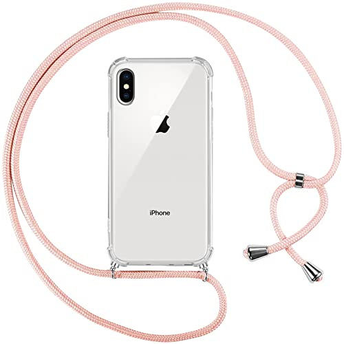 Pnakqil Cover per iPhone XS/X con Cordino, Trasparente Custodia con Laccio Tracolla Cellulare Girocollo Collana Protettiva per iPhone XS 5.8 Pollici, Rosa