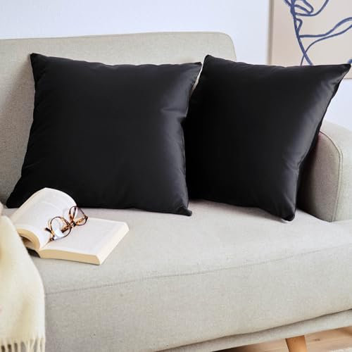 Blumtal 2er Set Kissenbezug 60x60 cm Schwarz - dekorativer Samt Kissenbezug mit verstecktem Reißverschluss, Kissenhülle für Zierkissen Deko-Kissen Polster Sofakissen & Couchkissen, waschbar