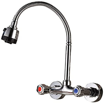Grifo de pared para cocina con dos manijas, montaje en pared, orientable, flexible, grifo de latón