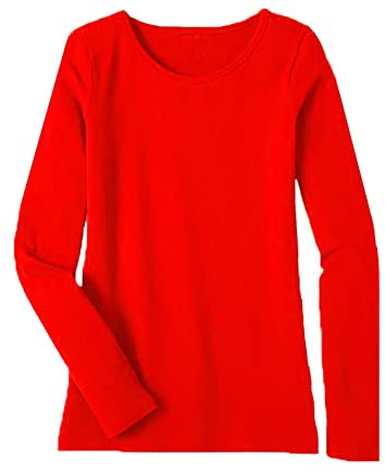 Women's Ladies Long Sleeve T-Shirt Ladies Plus Size Round Neck Stretchy Plain Fitted Basic Jersey Casual Tee Top. Red