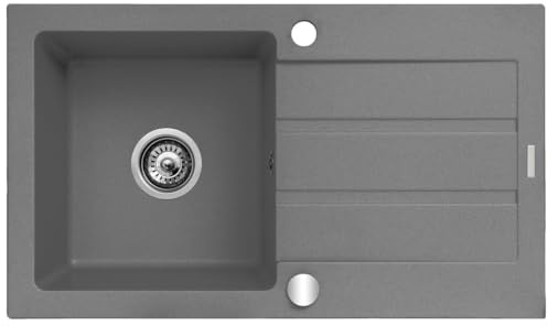 Fregadero de 1 Cubeta de Granito Con Escurridor MAIDSINKS 76 x 44 1B 1D Hormigón Grau Pyragranit Farbe Grau