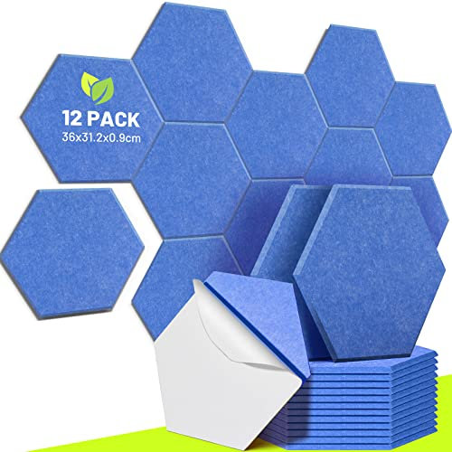 CAHAYA Lot de 12 panneaux acoustiques auto-adhésifs 36 x 31,2 cm avec panneau isolant insonorisé rembourré de 9 mm d'épaisseur panneaux de réduction du bruit insonorisants, CY0314-6 Blue