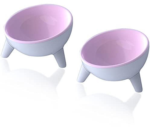 Zayejod Cat Bowls Tilted Raised,Cat Feeding Bowls Elevated Cat Food Water Bowl Kittens Dishes 15° Inclined Angle Cat Feeder,2PCS Pink