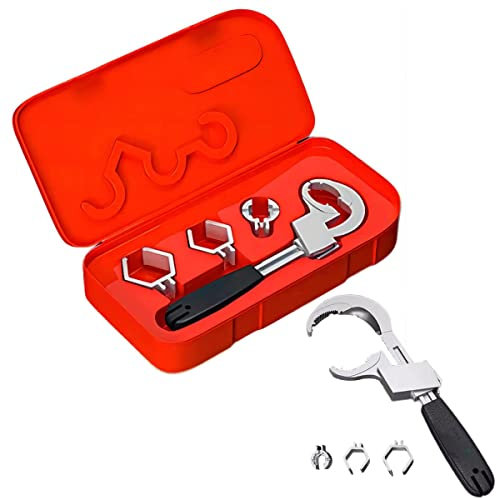 RANRAO Badezimmerschlüssel, Multifunktionaler Doppelendschlüssel Einstellbarer Badezimmer Schraubenschlüssel Wasserhahn Schraubenschlüssel, Zahnung und Hundzahn Design
