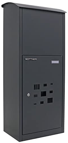 Rottner Paketbriefkasten Parcel Protector 2 Anthrazit Zylinderschloss mit 2 Schlüssel Stahl BxHxT 460x1080x320 mm Namensschildhalter Sichtfenster Rückholsperre Briefkasten inkl. Befestigungsmaterial