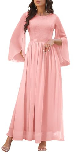 DRESSTELLS Robe de Demoiselle d'honneur Formelle Robe de Soirée pour Bal de Promo Mariage Mousseline Split Flare Manches Blush L